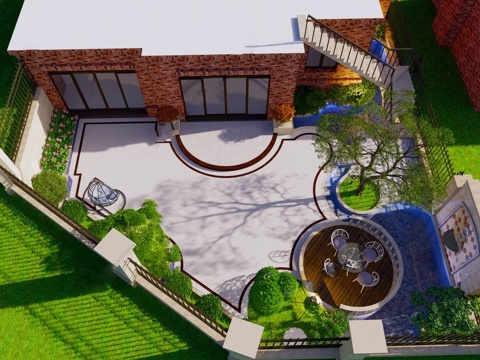 Modern Roof Garden Courtyard View