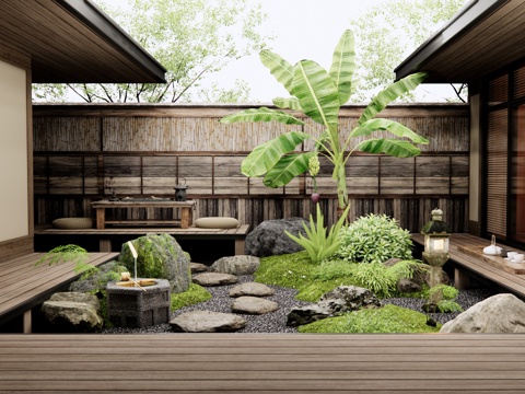 Japanese-style dry landscape courtyard garden landscape stone Tingbu micro-terrain water bowl plant pile