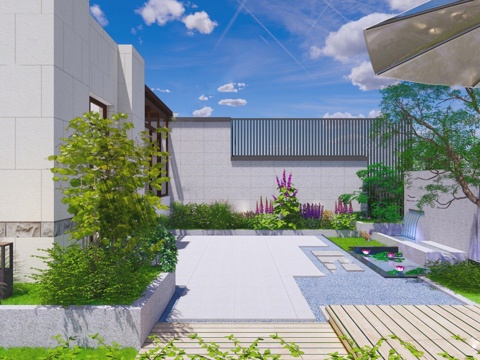 Modern Roof Garden Courtyard View