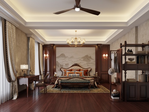 American Retro Master Bedroom American Bed Combination American Partition Cabinet American Desk