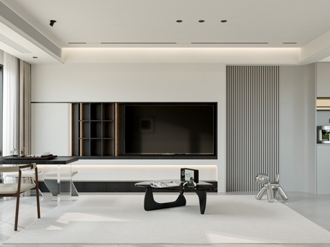 Modern Black and White Gray Living&Dining Room