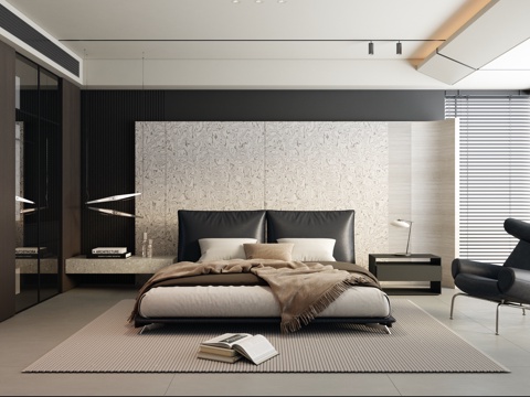 Modern Minimalist Home Bedroom Master Bedroom Bay Window Bedroom Black and White Bedroom No Master Lamp Bedroom