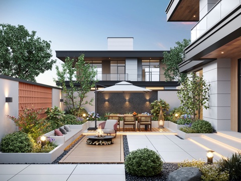 Modern Garden Landscape Home Courtyard Courtyard Sick Outdoor Lounge Chair Outdoor Dining Table
