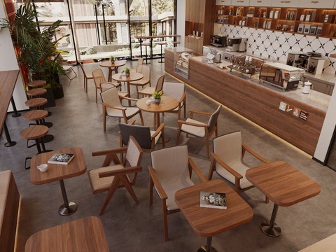 Log Style Cafe Coffee Table and Chair Coffee Shop Console Coffee Shop Workbench Cashier Front Desk