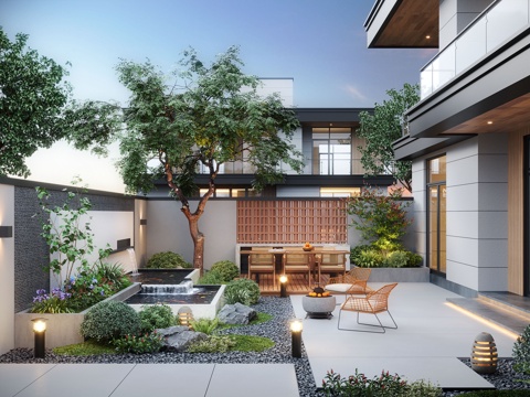 Modern Garden Landscape courtyard garden courtyard sketch outdoor lounge chair outdoor dining table courtyard