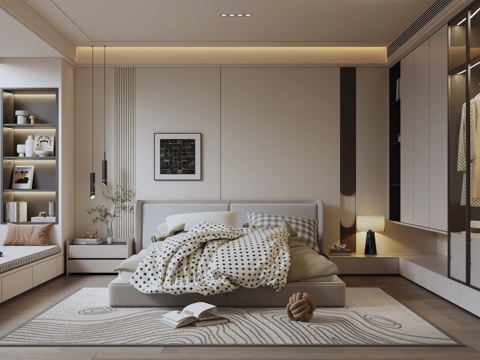Modern Cream Style Home Bedroom Master Bedroom Second Bedroom Bay Window Bedroom Double Bed Wardrobe
