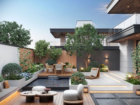Modern Garden Landscape courtyard garden courtyard sketch outdoor lounge chair outdoor dining table courtyard