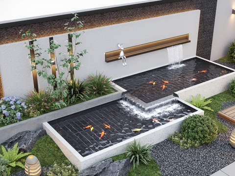 Modern Garden Landscape courtyard garden courtyard waterscape waterscape wall