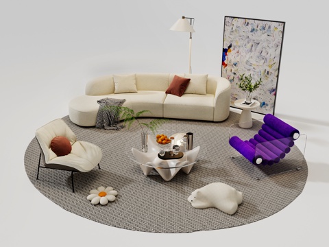 Modern Cream Sofa Sectional Sofa Coffee Table Combination Curved Sofa Internet Celebrity Leisure Sofa
