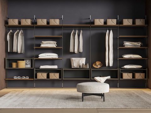 Bonaldo open cloakroom full-face wardrobe open wardrobe round sofa stool