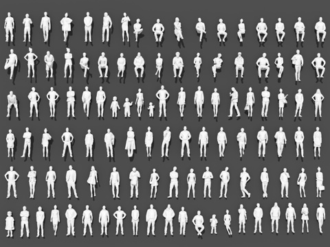3D three-dimensional characters, business people, sports people, children, simple models, white models