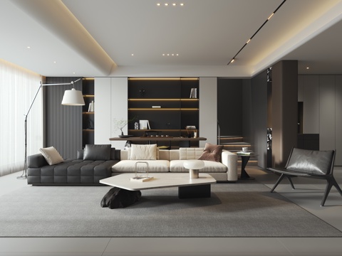 Modern Black and White Gray Living&Dining Room