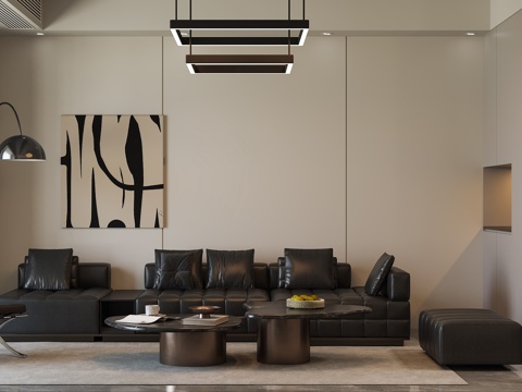 Modern black and white gray simple Living&Dining Room