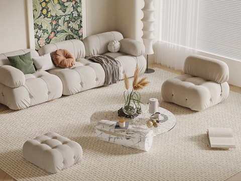 Living Room Modern Cream Style Living Room Sofa Coffee Table Combination Decorative Hanging Painting