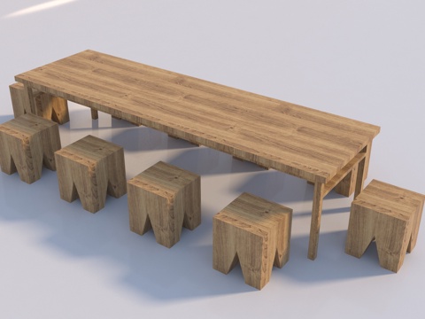 Modern outdoor wooden table and stool combination