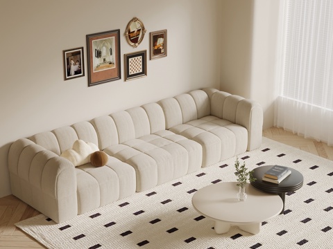 French Retro Style Multi-person Sofa Straight Row Sofa Coffee Table Decorative Hanging Painting
