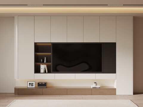 Modern Cream Style TV Cabinet Full Wall TV Cabinet TV Wall