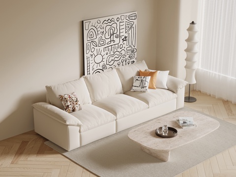 Modern Cream Style Sofa Multi-person Sofa In-line Sofa