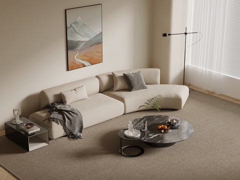 Modern Multiplayer Sofa Shaped Sofa Coffee Table Floor Lamp