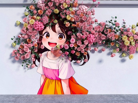 Flower Multi Wall Cartoon Wall Flower Girl Hair Modern Beauty Chen Wall Wall Painting Flower Wall