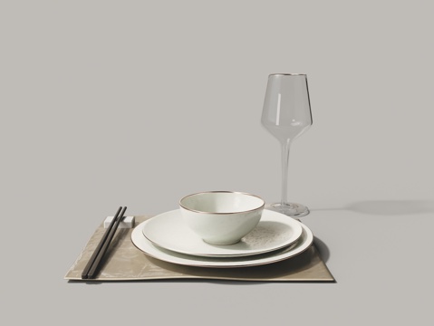 Chinese tableware plate bowl red wine glass chopsticks