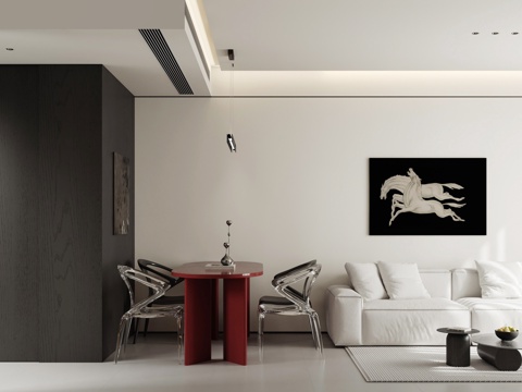 Modern Black and White Gray Living&Dining Room