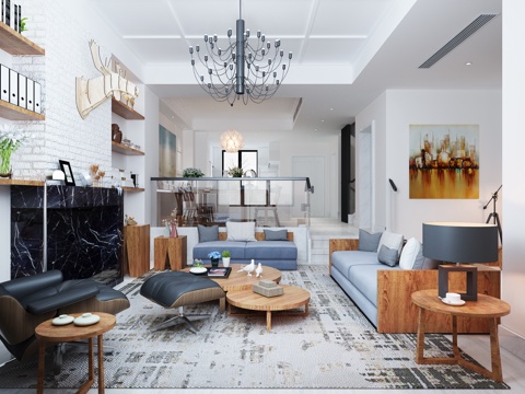 Modern living room sofa foyer dining room chandelier dining table and chairs