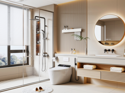 Modern Cream Style Bathroom Bathroom Cabinet Bathroom Mirror Toilet Ornaments Toilet Shower Towels