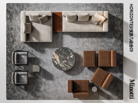 Minotti HORIZONTE sofa coffee table combination 03 corner sofa