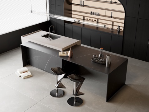 Marble Water Bar Counter Nakajima Dining Table Casual Bar Chair Solid Wood Sideboard Wine Cabinet Sink