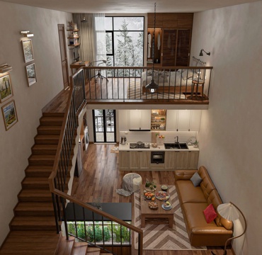 Modern American style loft apartment living room bedroom kitchen living room sofa coffee table combination