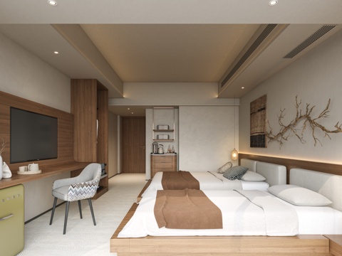 Mid-century Style Hotel Room Quiet Hotel Bed Hotel Bed Hotel Wardrobe Big Bed Room Standard Room