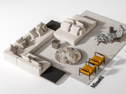 Minotti Sofa Coffee Table Combination Corner Sofa Stitching Sofa Marble Coffee Table