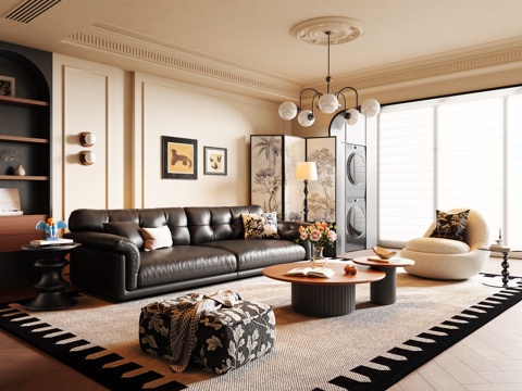French Mid-century Style Living Room