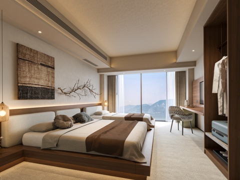 Mid-century Style Hotel Room Quiet Hotel Bed Hotel Bed Hotel Wardrobe Big Bed Room Standard Room