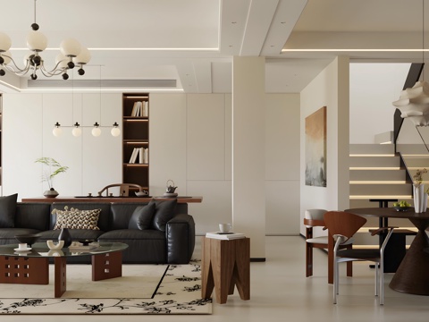 Modern Middle-ancient Living&Dining Room Dapinglike DiningRoom Middle-ancient Guest Restaurant Retro Guest Restaurant
