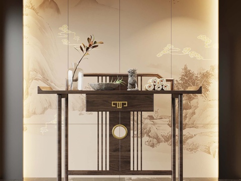 Neo-Chinese Style Entrance Cabinet End View Cabinet End View Desk