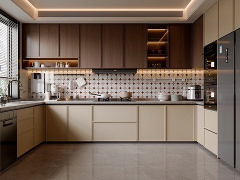 Modern Mid-century Style Kitchen Cabinet Kitchenware Kitchen Appliances Stove Refrigerator