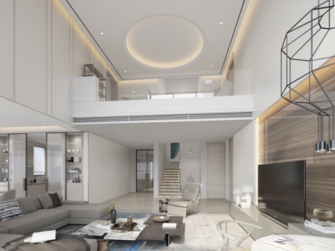 Modern Villa Living Room Dining Room Sofa Chandelier Dining Table and Chair