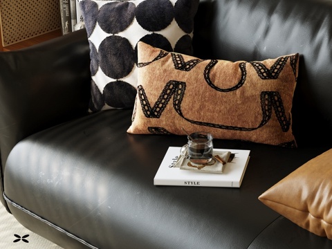 Modern Leather Pillow Pillow Sofa Books Coffee Cup