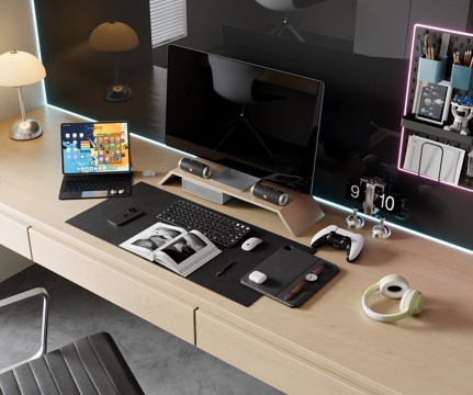 Modern computer tablet mouse keyboard headset display
