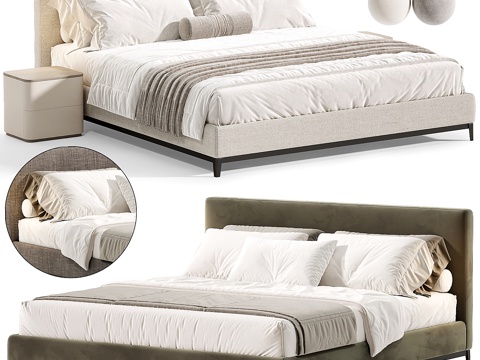 Modern Italian Cream Style Fabric Double Bed
