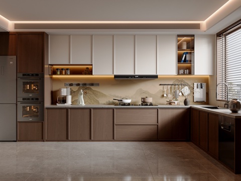 Neo-Chinese Style Song Style Kitchen Cabinet Kitchenware Kitchen Appliances Stove Refrigerator