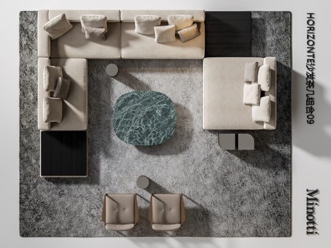 Minotti Sofa Coffee Table Combination Corner Sofa Large Space Living Room Sofa