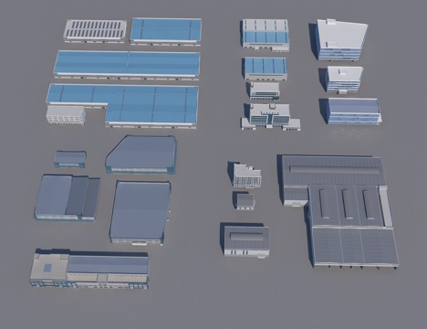Modern factory building, factory building, office building, factory building, 3d model
