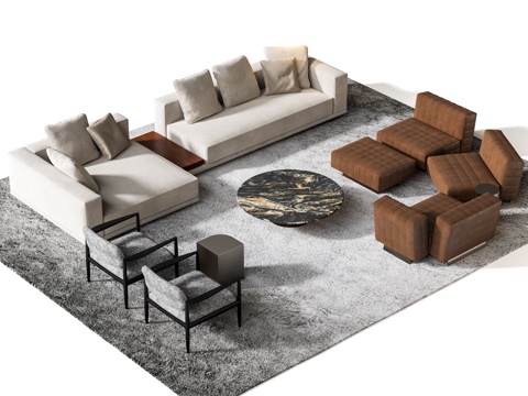Minotti Sofa Coffee Table Combination Corner Sofa Sofa Chair Round Marble Coffee Table