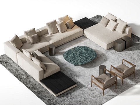 Minotti Sofa Coffee Table Combination Corner Sofa Large Space Corner Sofa