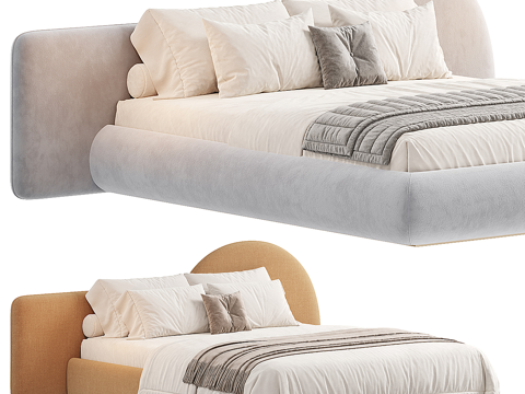 Modern cream fabric double bed