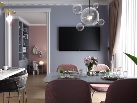 Nordic modern Nordic living room DiningRoom kitchen high gray