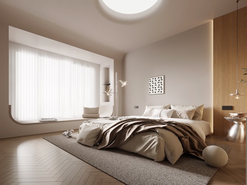Bedroom Modern Simple Bedroom Double Bed Bedside Table Floor Lamp